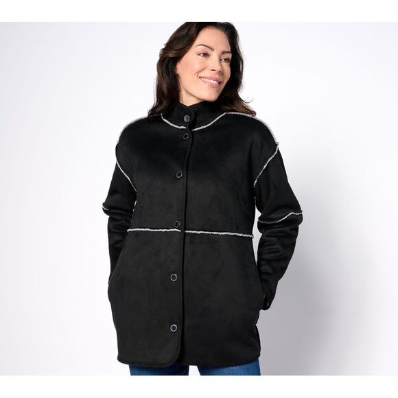 Issac Mizrahi Live! Women's Plus Sz Jacket 1X Reversible Faux Black A623583 - Picture 1 of 4